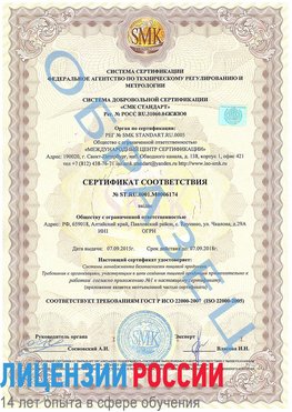 Образец сертификата соответствия Собинка Сертификат ISO 22000